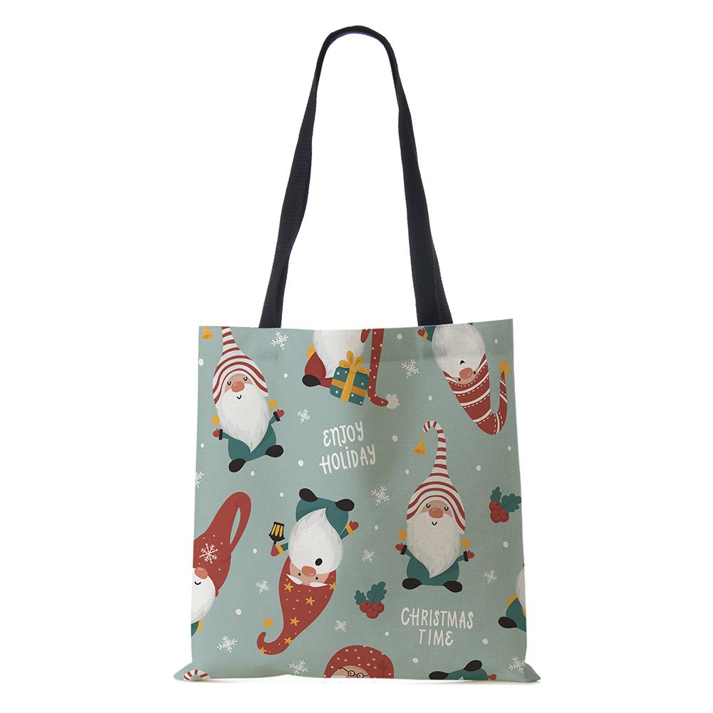 Christmas Santa Sock Print Shopping Bags Folding Reusable Customize Tote Shoulder Bag Groceries Canvas Handbags For Women Lady KTY