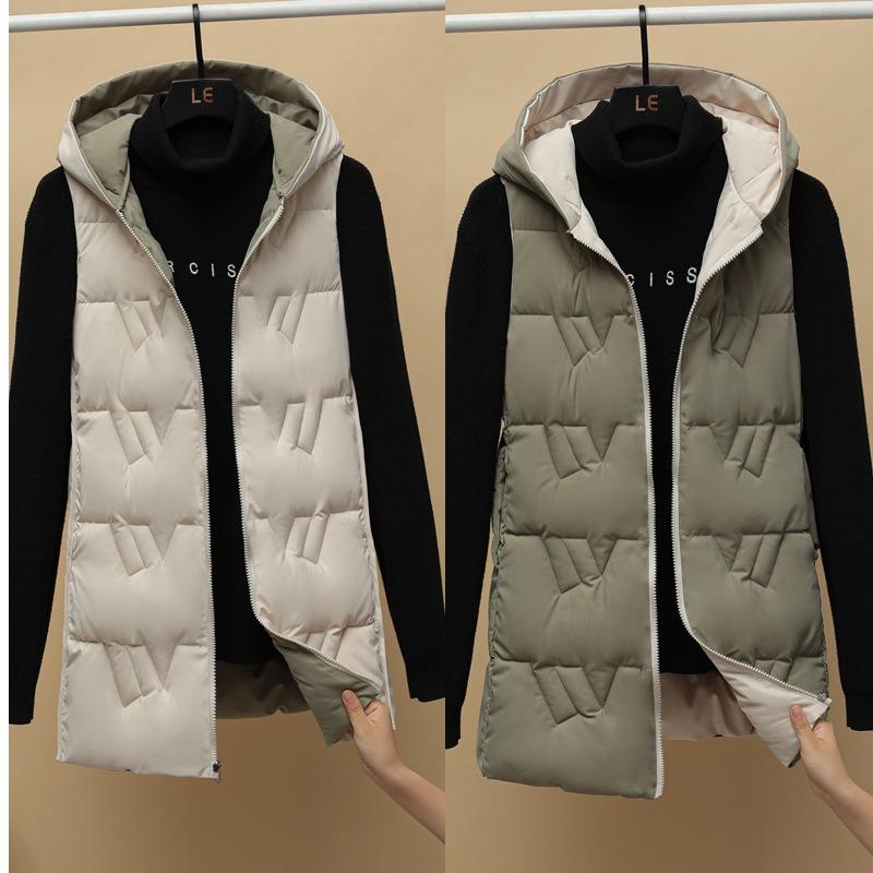 New double-sided wear vest women's winter medium and long vest new autumn and winter down cotton vest thick coat
