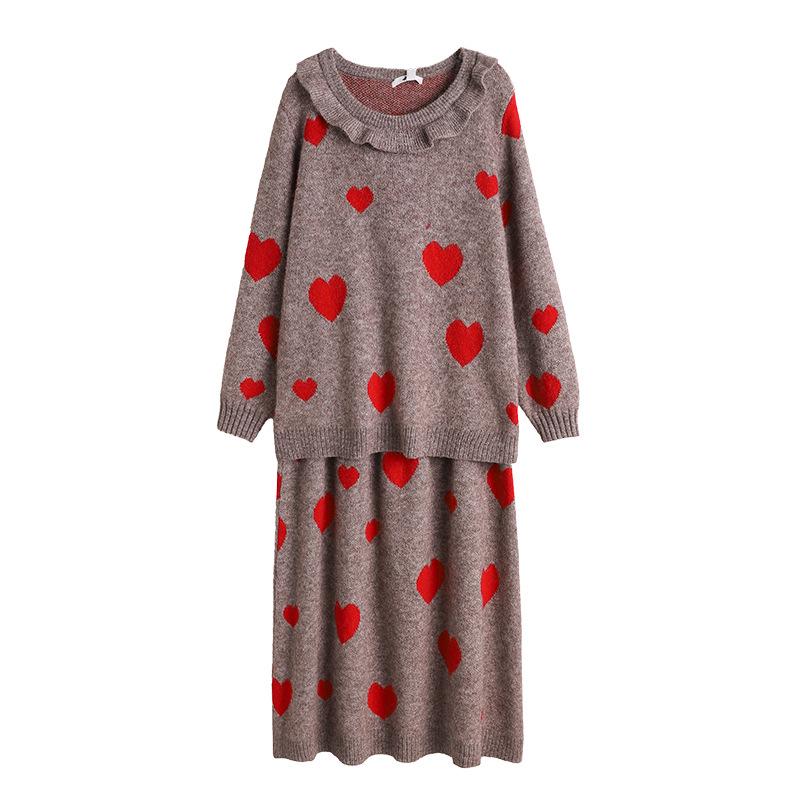 Plus Size Women's Winter Knit Sweater & Skirt Set - Slimming Fashion for 130-300 Jin