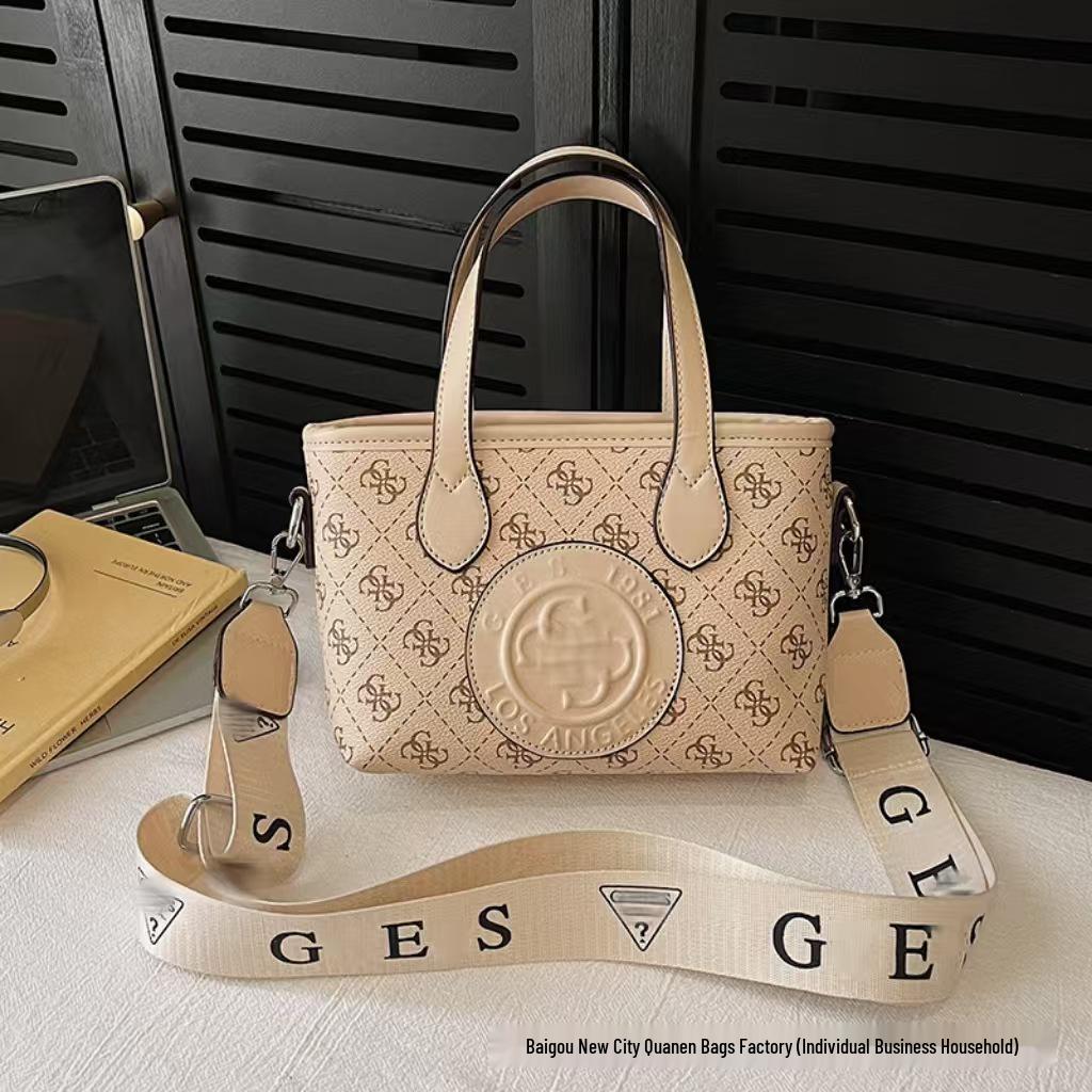 Tide Women's Fashion Tote Bag with Letter Print and Wide Shoulder Strap for Crossbody Use