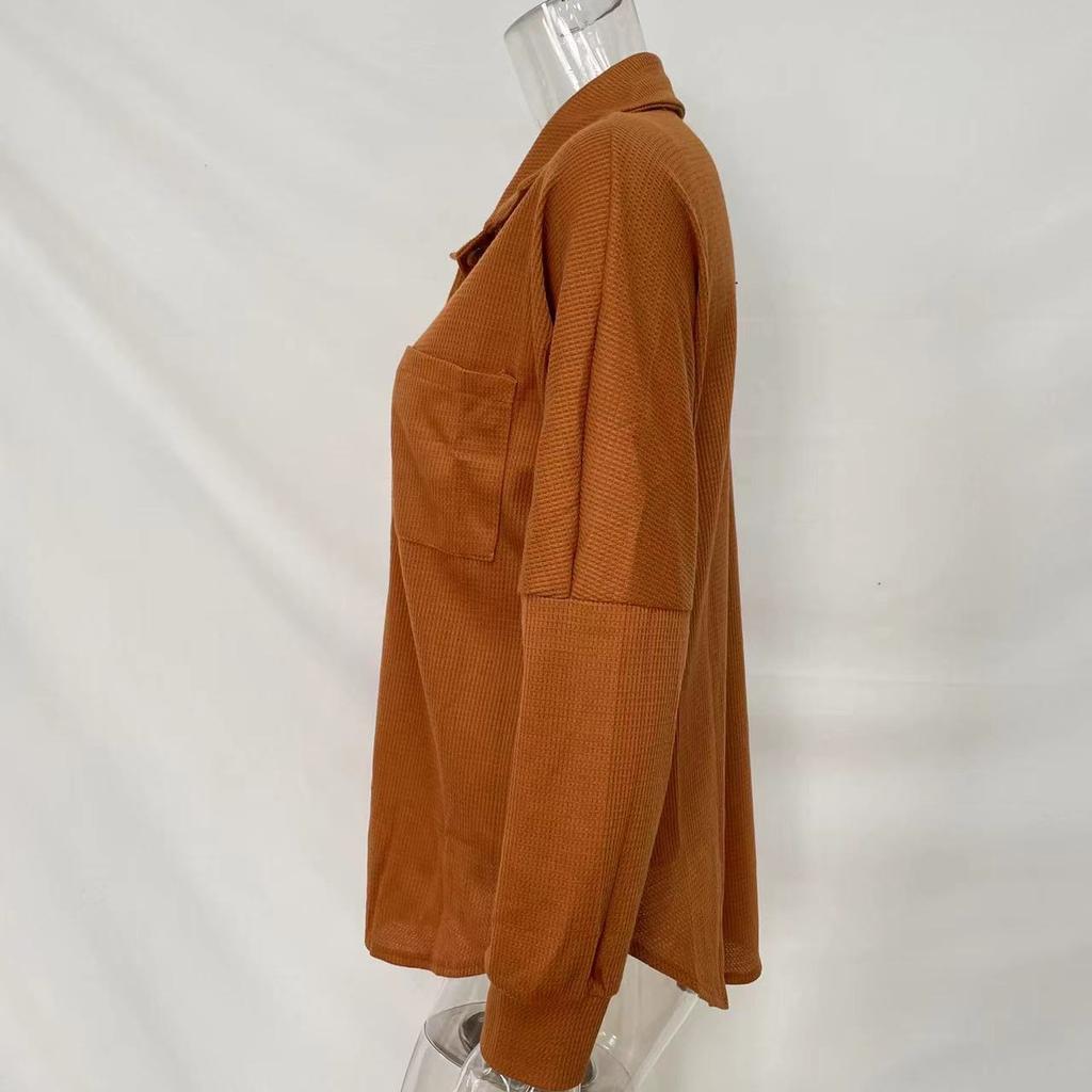 Womens Waffle Knit Shacket Jacket Casual Long Sleeve Button Down Shirts Dressy Blouses Tops