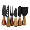 Black Stainless Steel Cheese Knife Set with Acacia Wood Handles & Western Cutlery - Self-Standing Cheese Knife, Fork & Spatula