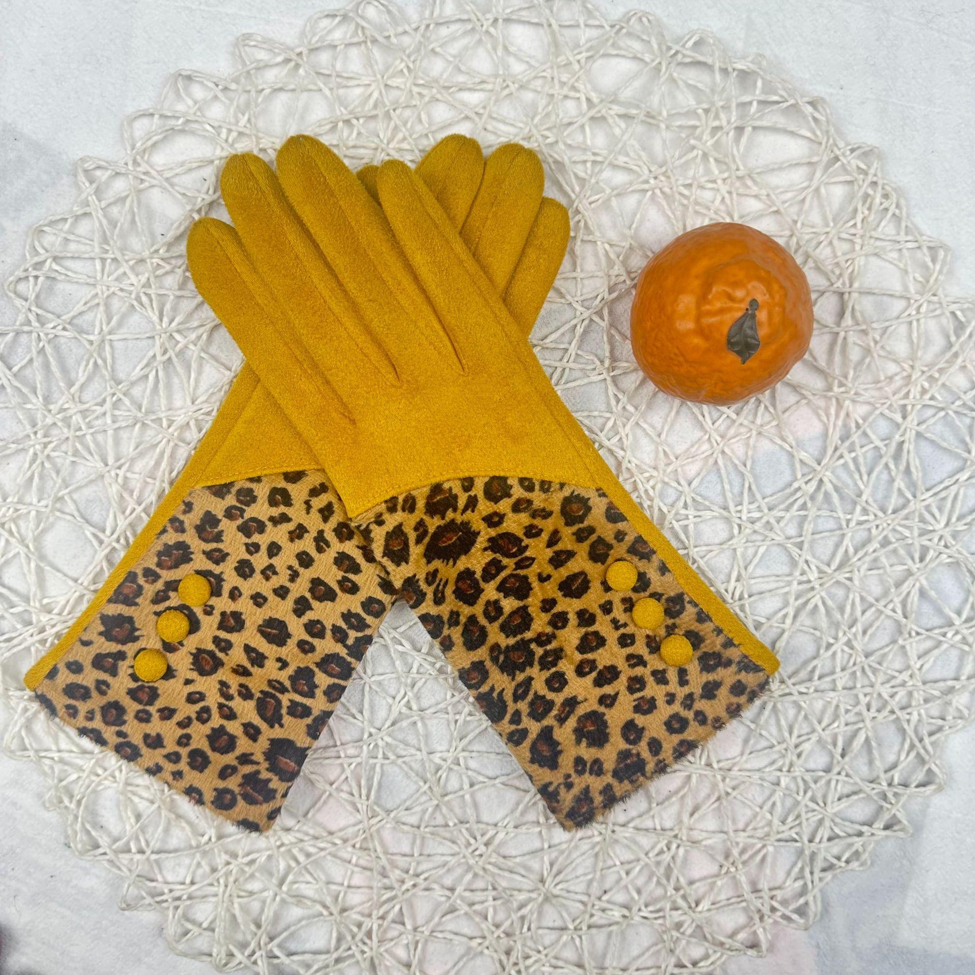 

Перчатки женские сенсорные с леопардовым принтом, с разделенным пальцем, замшевые, теплые, однотонные, универсальные, для отдыха на природе, с разделенным пальцем