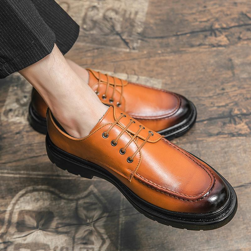 Fashion 2024 New Men Derby Shoes Casual Gentleman Fashion Business Men Dress Wedding Shoes Leather Shoes Flat Men Shoes Free Shipping