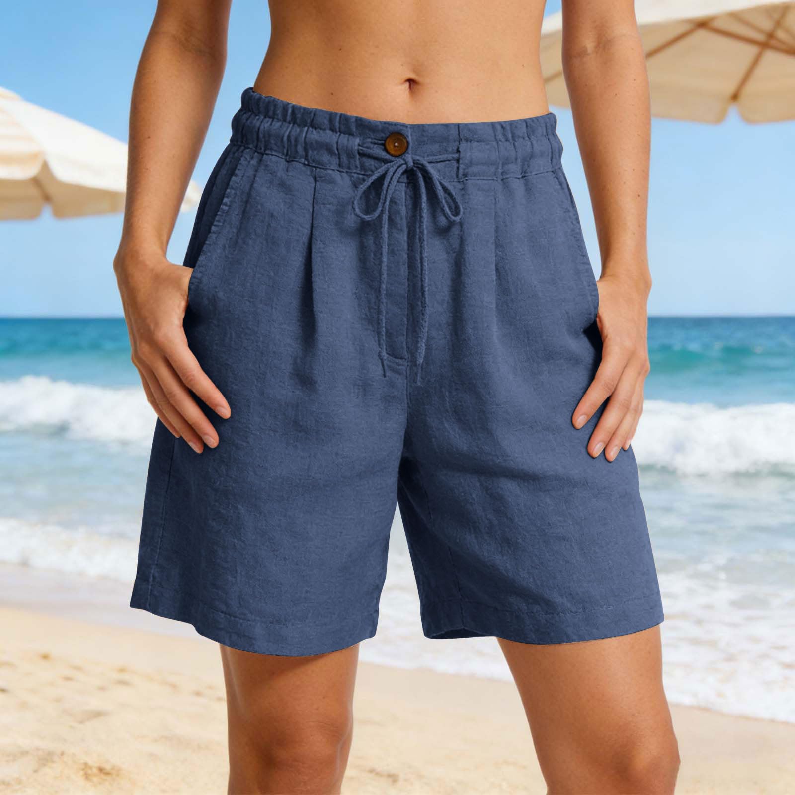 

High Waist Loose Fit Wide Leg Hiking Shorts with Pockets for Women Adjustable Waistband Casual Outdoor Wear L
