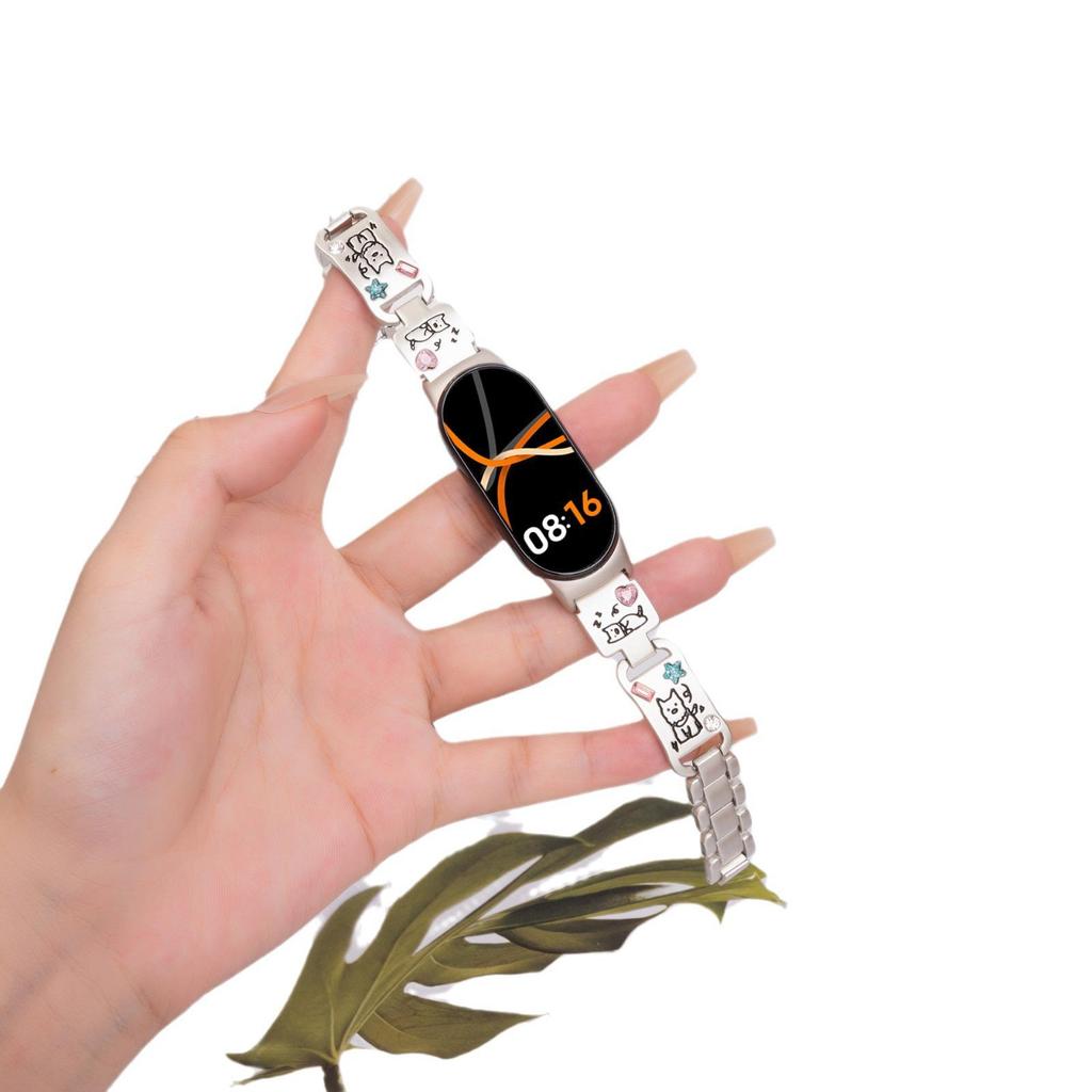 Cute Puppy Bangle Strap for Xiaomi Mi Band 8/9, Huawei FIT4, Redmi 5 Metal-Color Diamond Chain