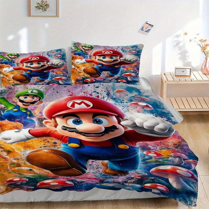 

3 шт. Постельное белье Super Mario Mushroom Cloud Adventure, Включает 1 пододеяльник и 2 наволочки, Без наполнителя, Мягкое и удобное для дома 135x200cm