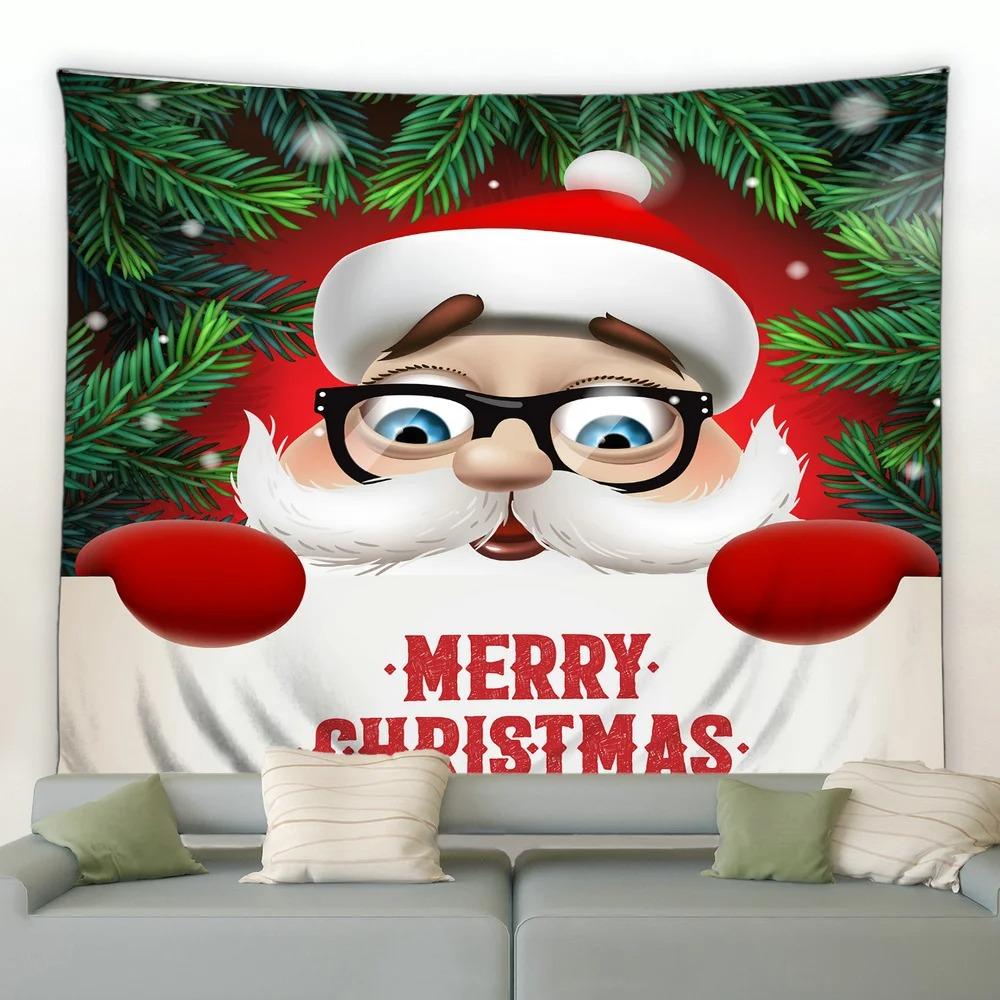 Cartoon Santa Claus Pattern Tapestry Home Bedroom Living Room Wall Decoration Christmas Theme Tapestry