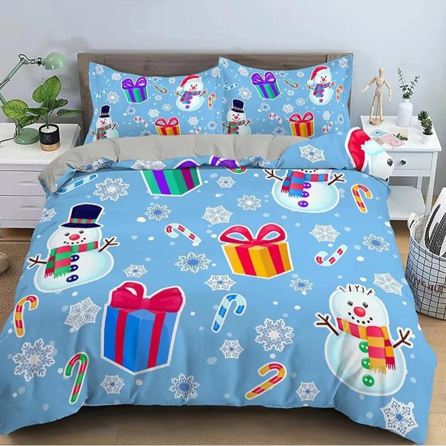 Christmas Snowman Down Comforter Set Bedding Set 3-piece Duvet Cover Set