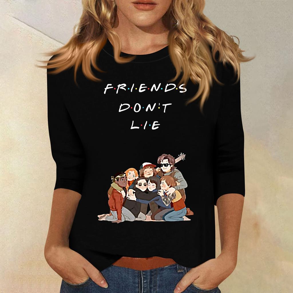 3/4 Sleeve Tops For Women T-Shirt Casual  Print Tops T Shirt Round Neck Pullover Blouse