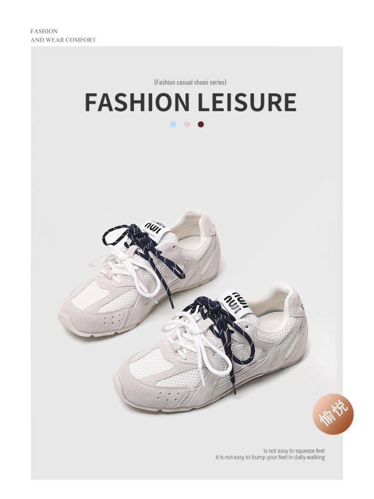 2024 Autumn Women's Dexun Leather Sneakers: Two-Color Laces, Forrest Gump Style, Casual Dad Shoes