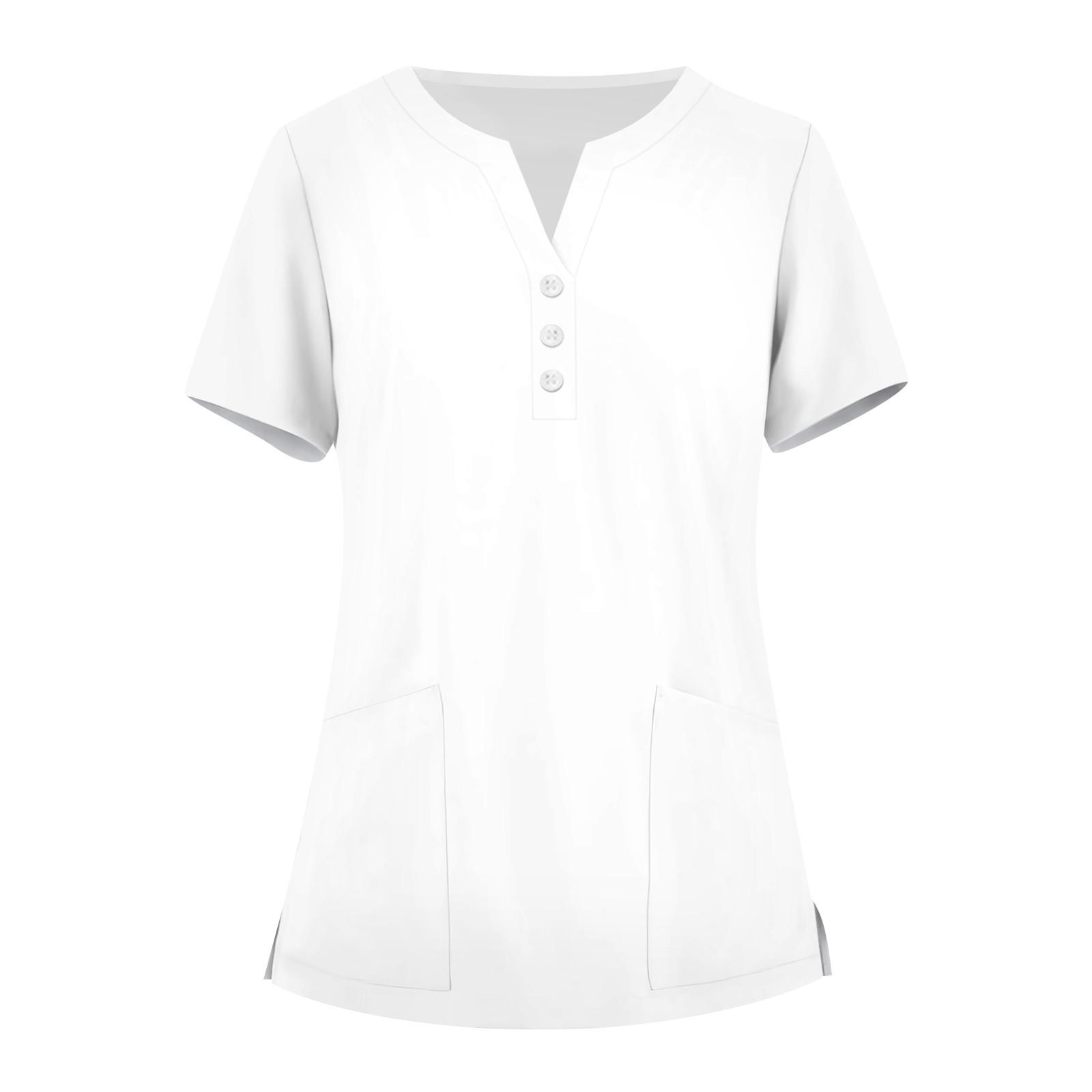 

Женская мода, рабочая одежда с v-образным вырезом, короткими рукавами и карманами, топы с принтом, летние топы для женщин XL белый