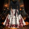 Women's Vintage Flare Dress Long Sleeve V-Neck with Halloween Print for Party and Daily Wear