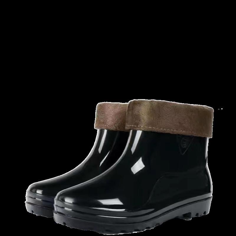 Frosted men's and women's medium and high simple warm waterproof and velvet removable non-slip rain shoes  high rain shoes men's anti-skid