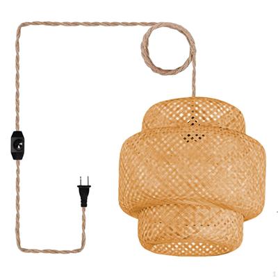 Bamboo Pendant Light with Easy Plug-in Setup, Elegant Hanging Lamp for Dining Area