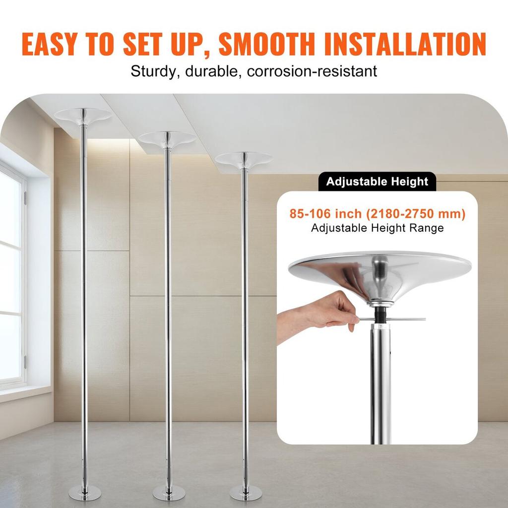 Professional Dancing Pole, Spinning Static Dancing Pole Kit, Portable Removable Pole, 45mm Heavy-Duty Stainless Steel Pole, Height Adjustable Fitness
