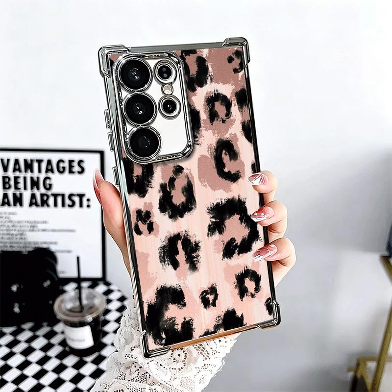 Leopard Print Trend Desgin Plating Phone Case For Samsung Galaxy S24 S25 FE S26 Edge S23 Ultra S22 S21 Plus S20 Anti-Fall Airaba