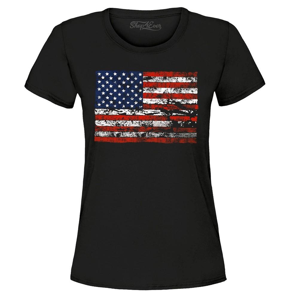 

Distressed American Flag Horizontal Women s T-Shirt Patriotic Shirts 3XL