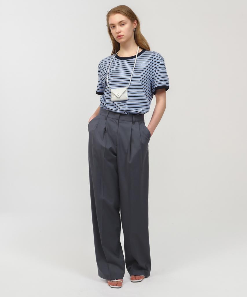 MOONSUN Wide Two-Tuck Slacks / Blue Gray