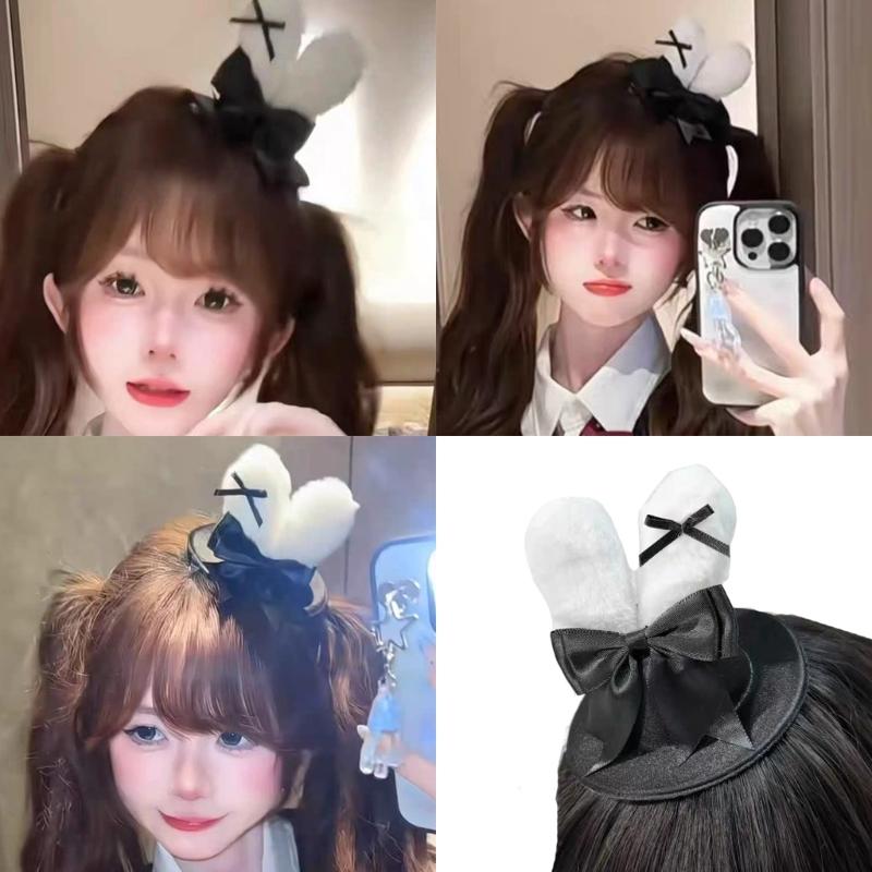 Anime Theme Rabbit Ears Hat Hair Clip For Women Girl Daily Outfit and Casual Theme Party Hair Styling Accessories