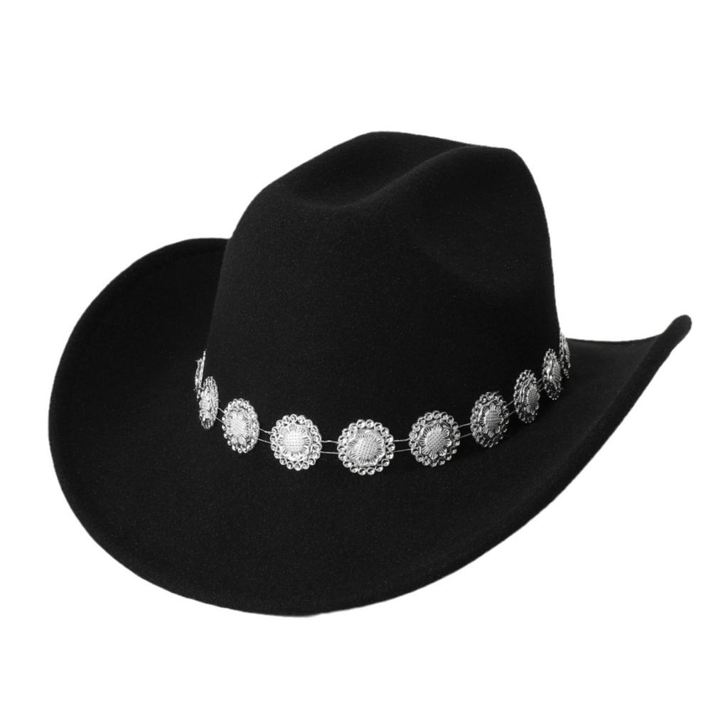 Western cowboy top hat men's and women's casual top hat flower sequined felt hat