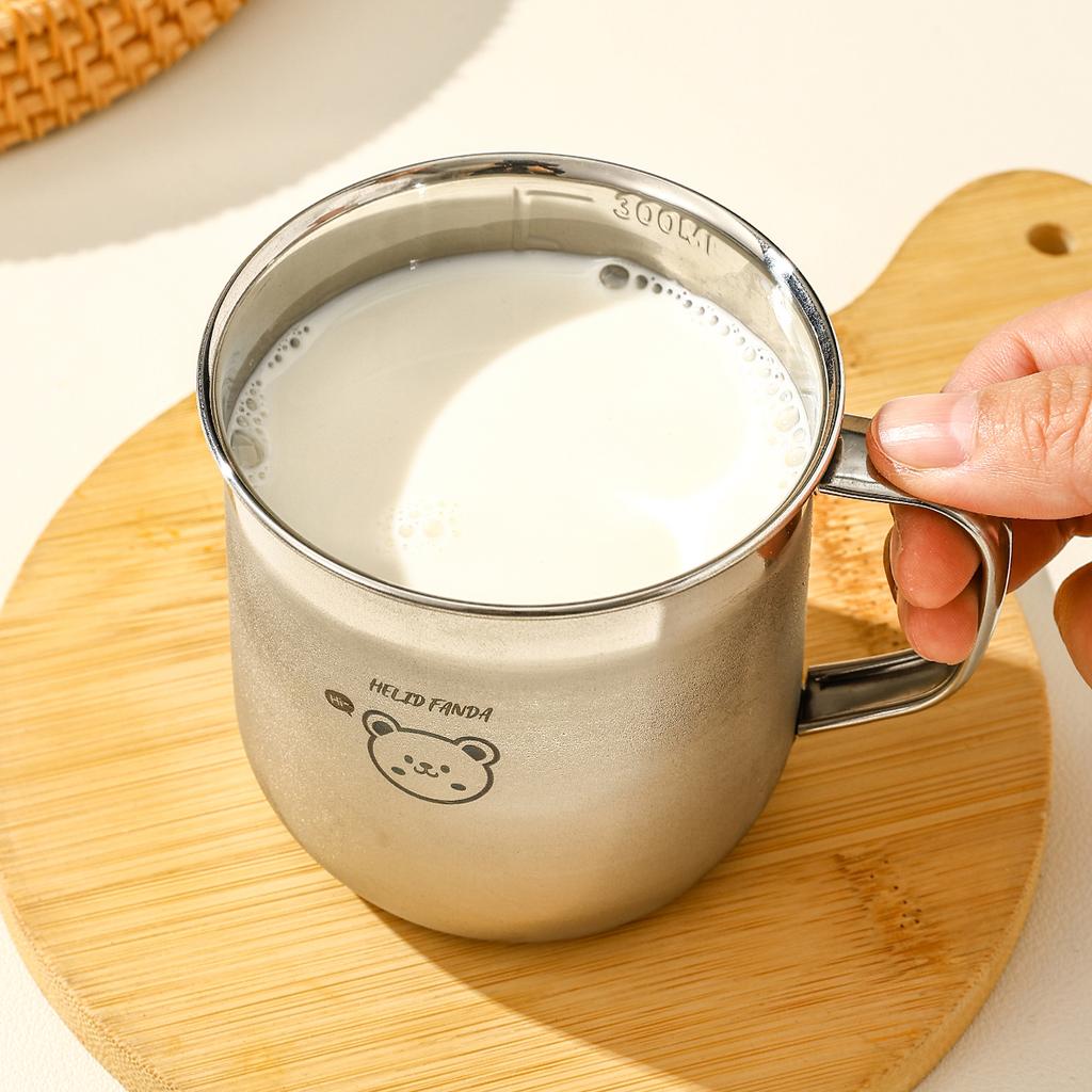  304 Stainless Steel Children Water Cup With Handle 300ML Durable Anti Scald Tea Milk Coffee Mug Mini Kids Drinking Cup