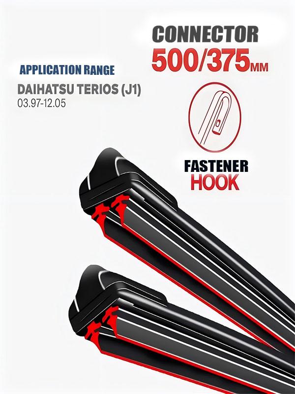 Hook Wiper Blades 500/375mm (20 +15 ) for Daihatsu Terios (J1) чёрный