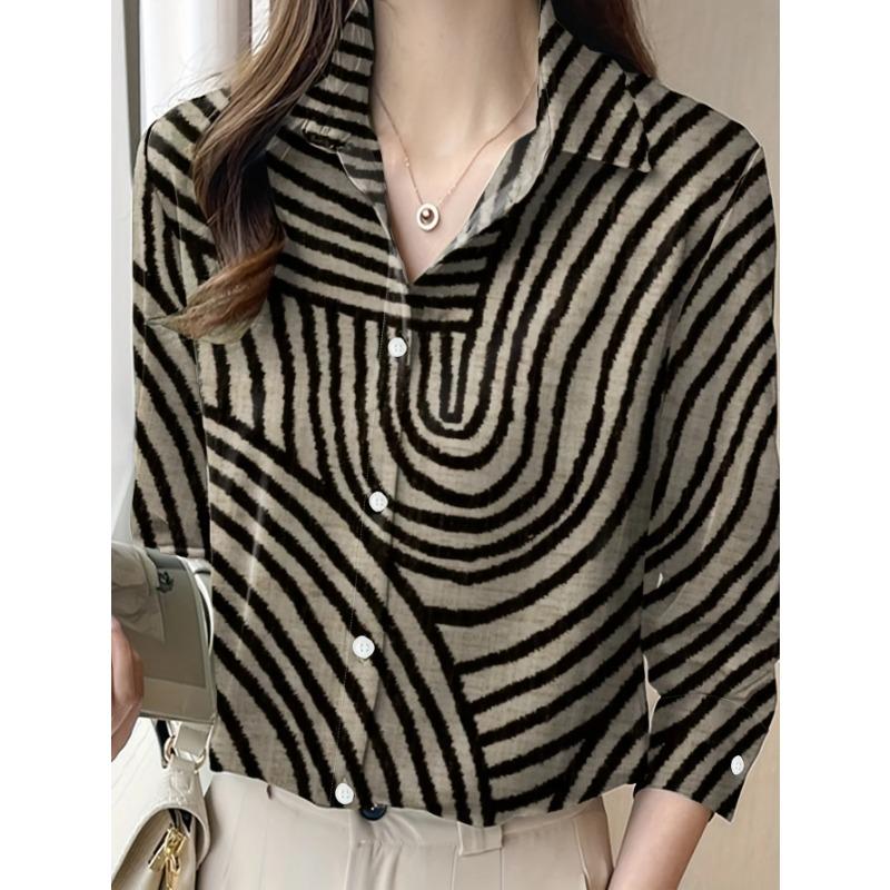Boutique Ladies Lapel Button Shirt Elegant Temperament Long Sleeve Textured Design Shirt Ladies Daily Commuter Fashion Shirt