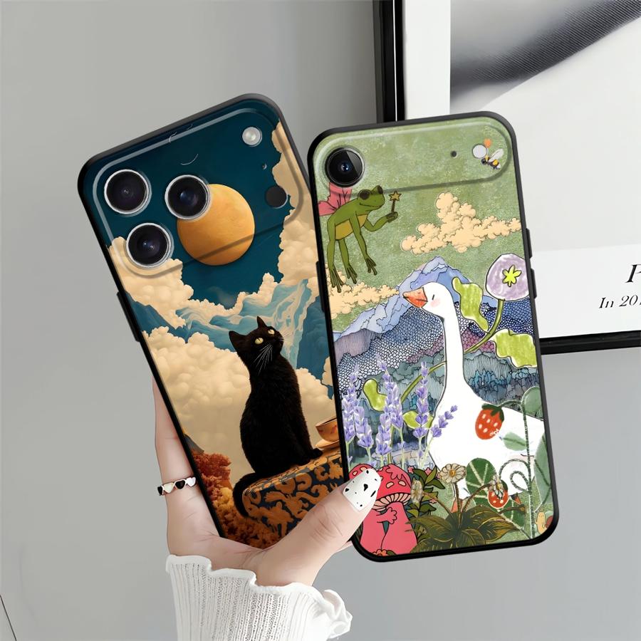 Cartoon Ente Katze Hülle für Apple iPhone 17 Pro Max 15 Pro 7 8 XR XS MAX 14 11 16 13 12 Air Funda Handyhülle