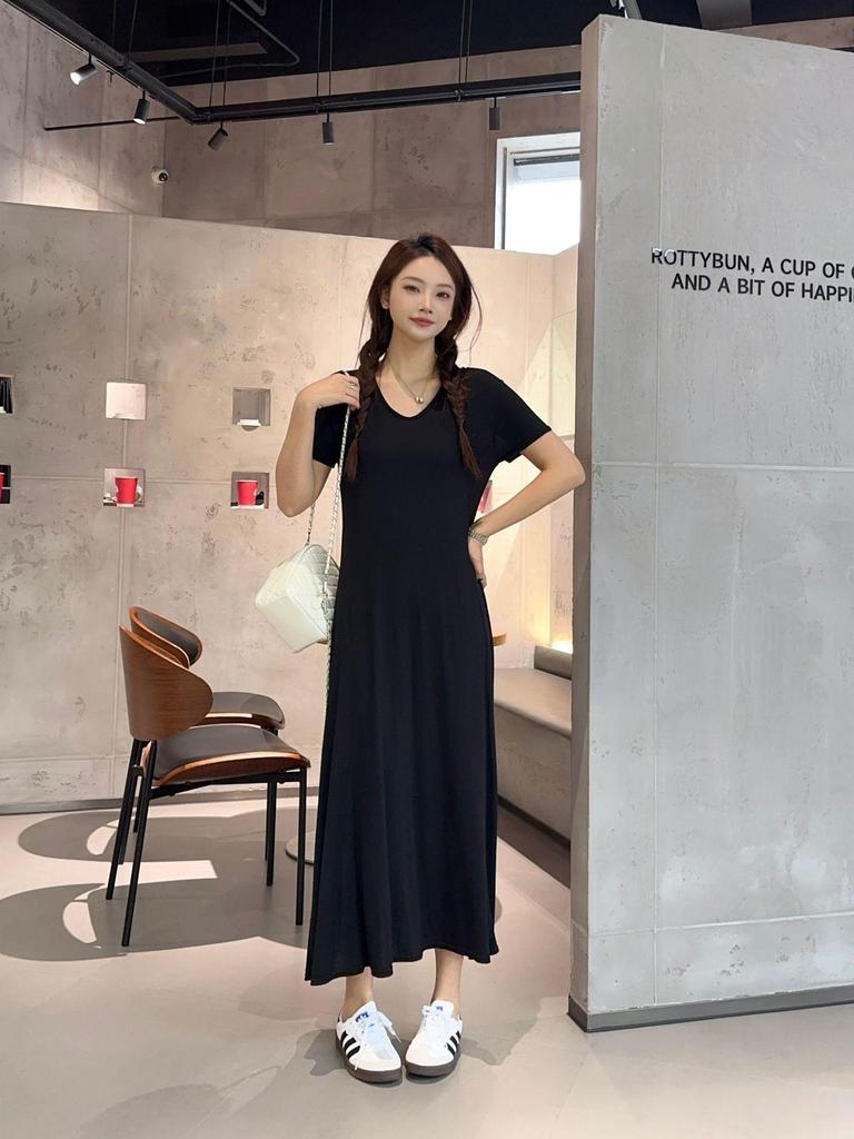 Women's Modal Short-Sleeve Long Summer Dress - Loose, Casual Plus Size Home & Outdoor Wear