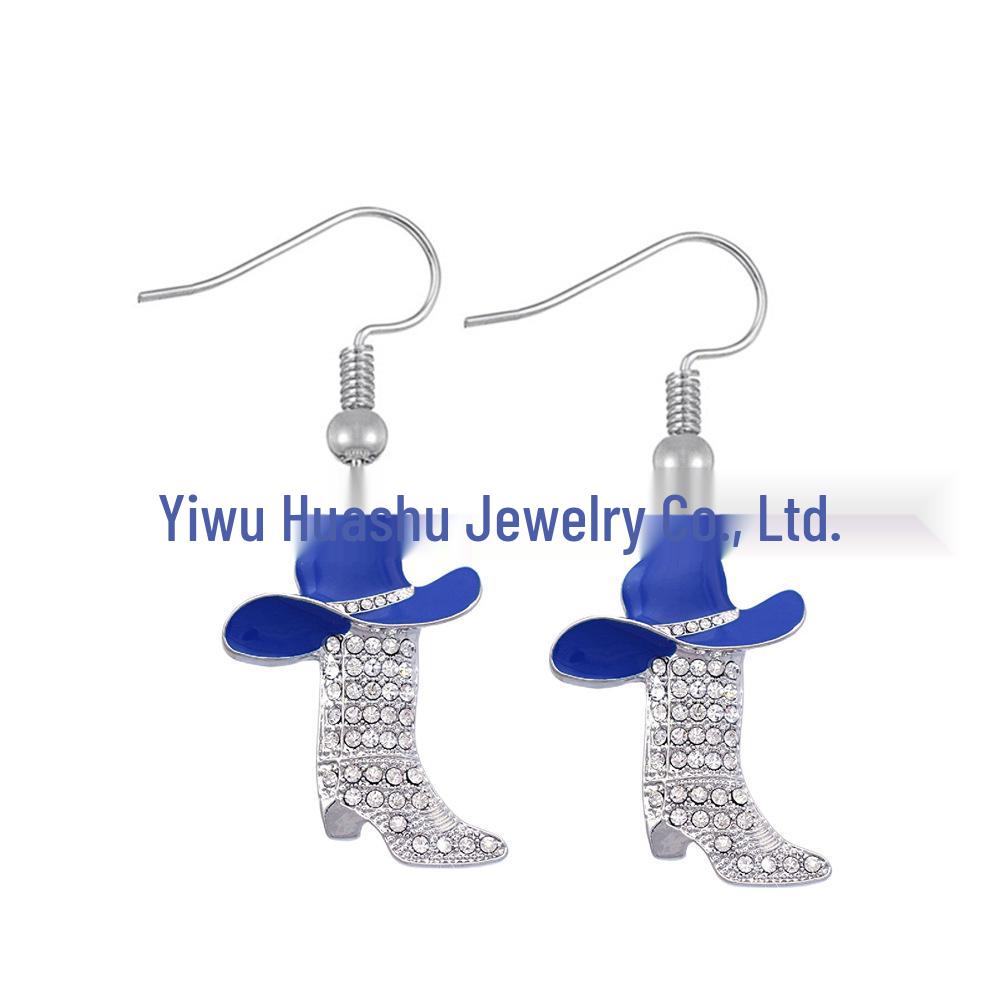 Christmas Series Colorful Drip Oil High Boots Rhinestone Dangle Earrings