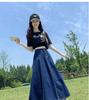 2025 Retro Elastic Waist A-line Denim Skirt - Slimming Mid-Length Design