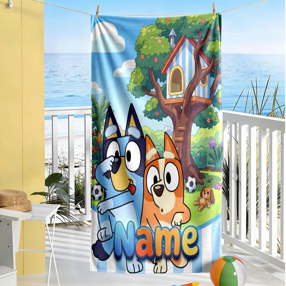 Bluey's Colorful Friends Personalized Name Beach Towel Soft Durable Quick-Dry Suitable for Swimming Gym Camping Yoga Vacation