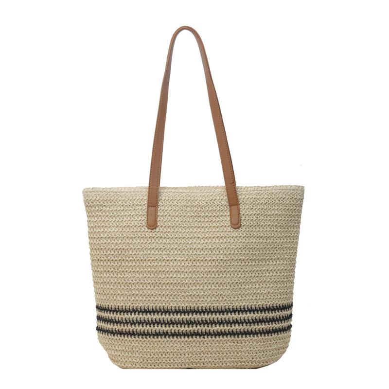 Modehandgefertigte Tasche mit großem Fassungsvermögen Frühling und Sommer Damen vielseitige Schultertasche Stroh gewebte Tragetasche