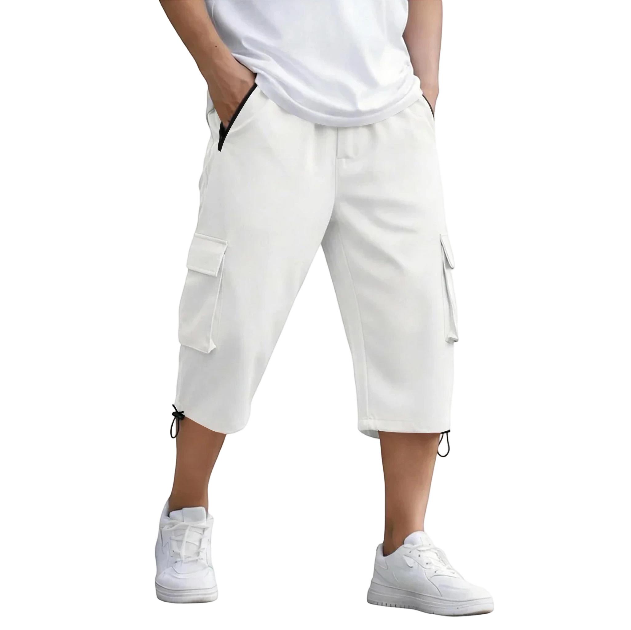 

Men s Workwear Cropped Pants, Relaxed-fit Straight-leg Trousers XXL білий