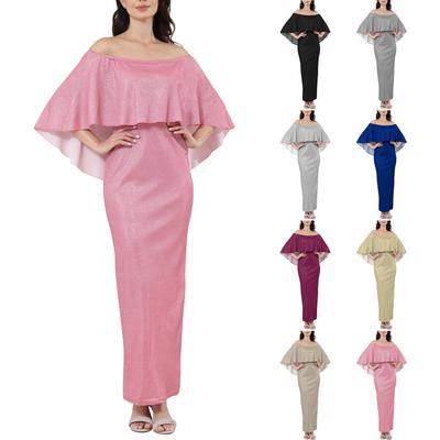 Women's Fashion Sexy Solid Color Off Shoulder Slim Fit Sequin Wrap Hip Split Party Dress