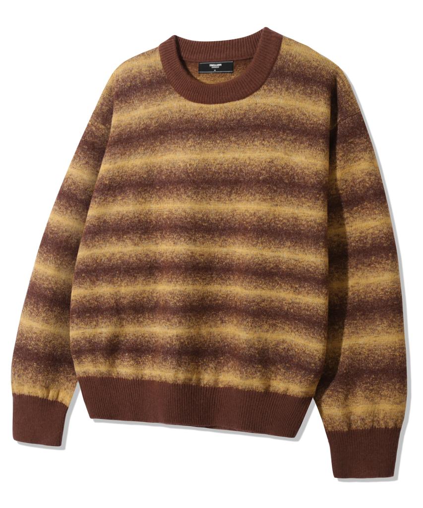 TRILLION Washable Gradient Stripe Crewneck Knit_Brown
