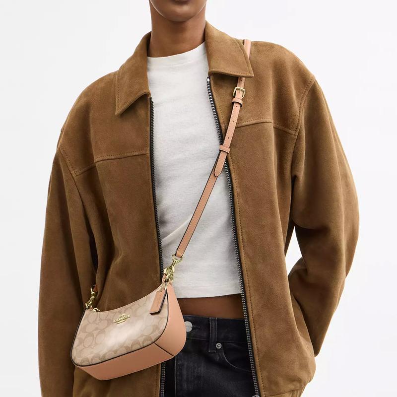 Coach Teri 19 Borsa a Mano/Crossbody a Spalla con Logo a Lettere su Tela Rivestita Mini Borse da Donna Beige CAJ93-IMEQO