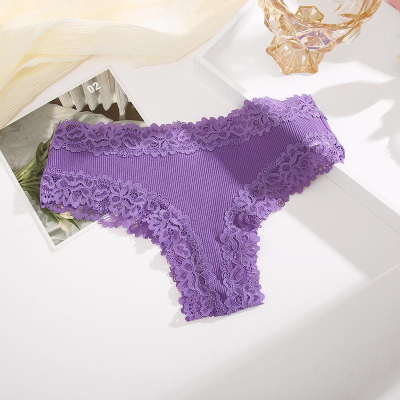 FINETOO Cotton Panties for Women Floral Lace Briefs Comfortable Underwear Female Underpants Solid Color Pantys Lingerie S-XL