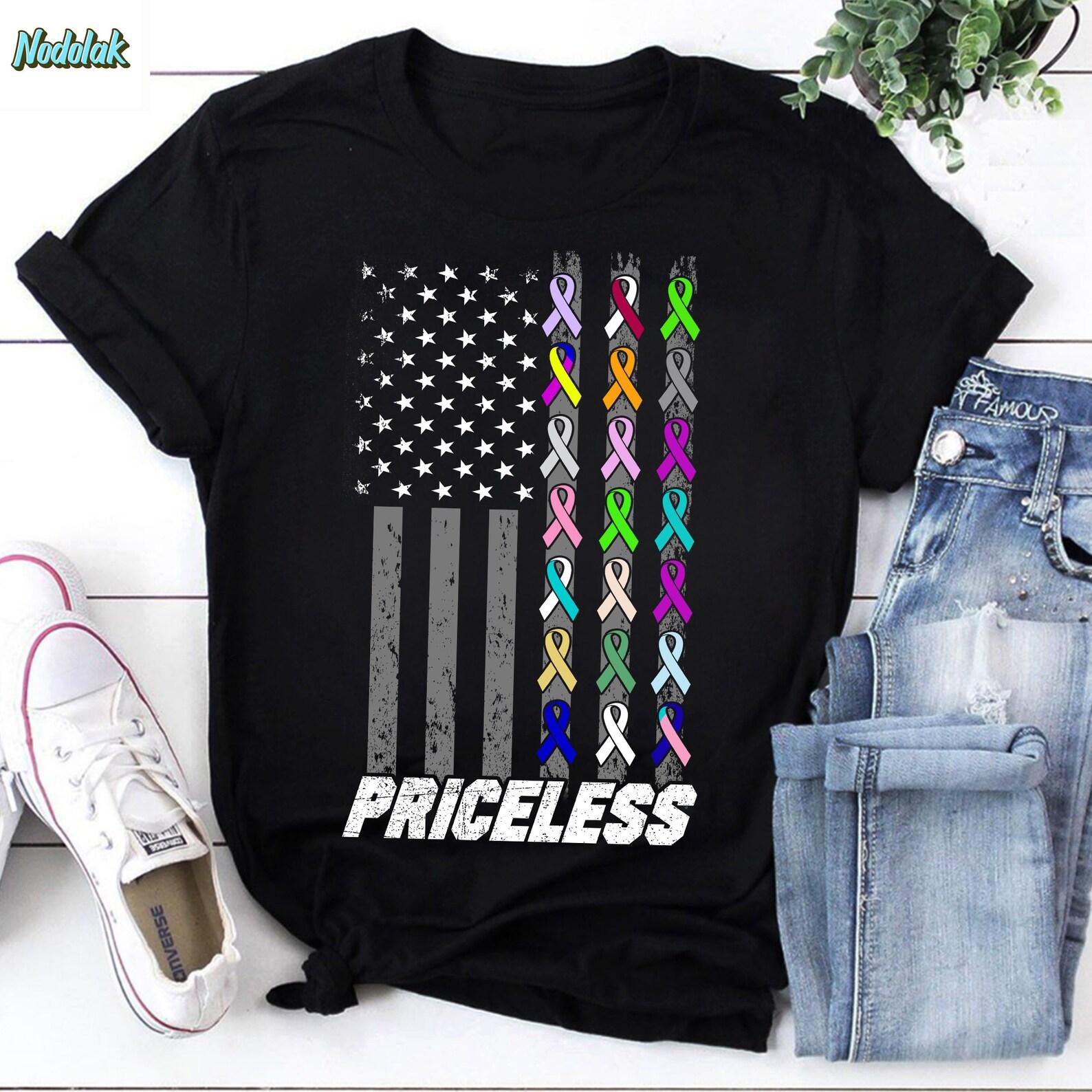 American Flag Cancer Ribbons Priceless Vintage T-Shirt, Cancer Shirt, Cancer Awareness Shirt, American Flag Shirt 2XL