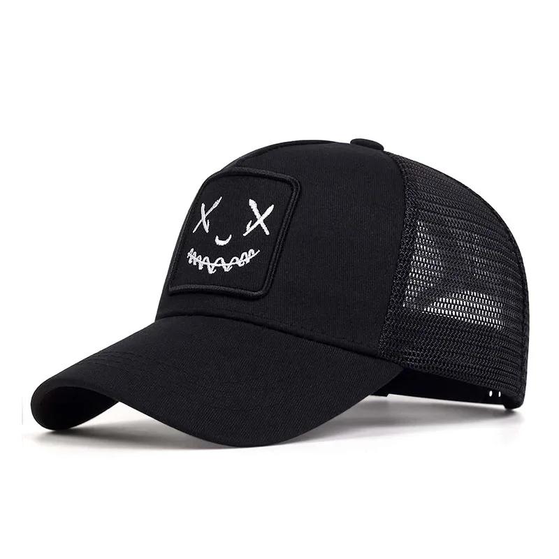 Erkek Kadın Gülen Yüz Nakışlı Beyzbol Şapkaları Pamuk Ayarlanabilir Snapback Şapkalar Hip Hop File Şapka Yazlık Dış Mekan Güneş Şapkası Baba Şapkaları