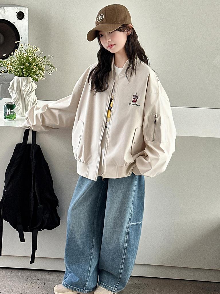 Girls' Spring/Autumn Baseball Jacket 2026 - Stylish, Loose Fit Sportswear for Big Kids