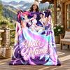 Kpop Demon Hunters Custom Name Flannel Blanket Personalized Soft Warm Plush Throw Blanket Customized Gift for Family Friends