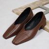 French Square First Year New Soft Leather Thick Heel Shoes Snake Pattern Simple and Versatile Fashion Medium Heel Deep Mouth Temperament Single Shoes