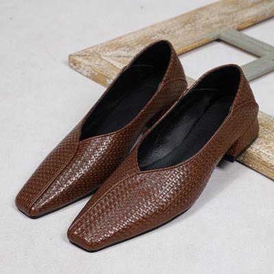 Französischer Platz erstes Jahr neue weiche Leder-Schuhe mit dickem Absatz Schlangenmuster einfach und vielseitig Mode mittelhoher Absatz tiefer Ausschnitt Temperament Einzel-Schuhe