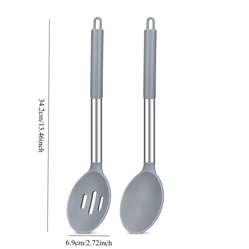 1/2 Pcs Silicone Cooking Spoons Kit with Stainless Steel Handle Salad Mixing Spoon Set Nonstick Cooking Tools Kitchen Utensils
