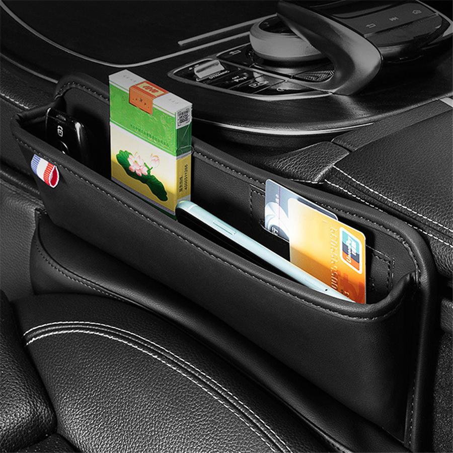 1PC Car Console Side Seat Gap Filler Storage Box PU Leather Front Seat Organizer