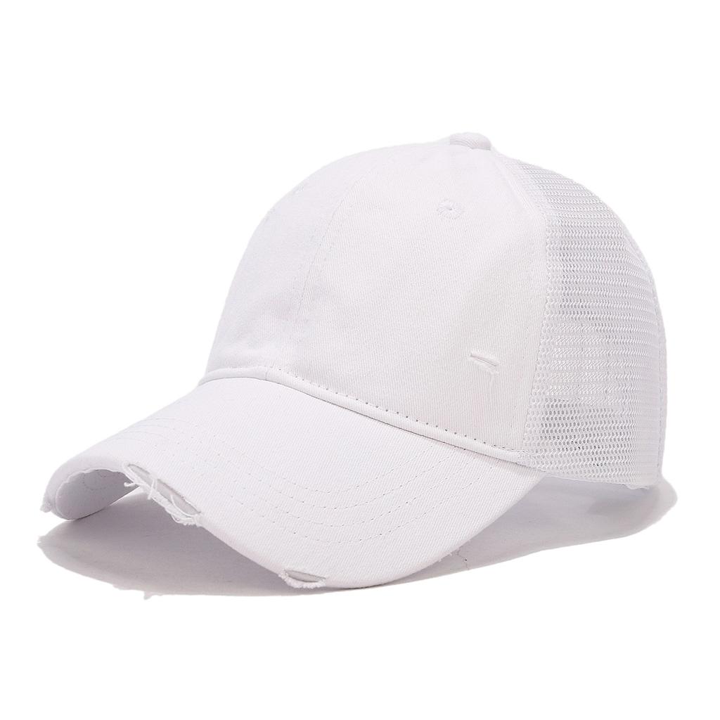 1pc Solid Distressed Perforated Mesh Washed Baseball Cap, Breathable Sun Protection Accessory For Spring/Summer