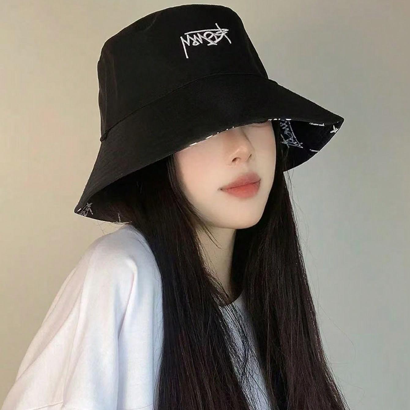 

Spring and Autumn new double-sided English bucket hat casual hat children s sunshade basin hat shows the tide of small bucket hats One Size