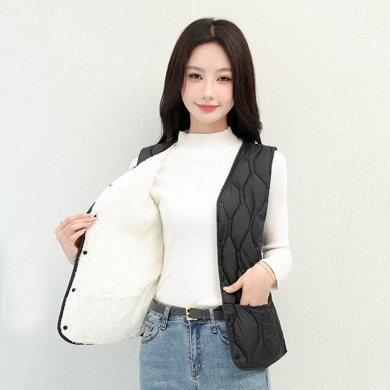 New Autumn and Winter Down Cotton Vest Women's Velvet Thickened Thermal Vest Short Vest Slim Body Vest